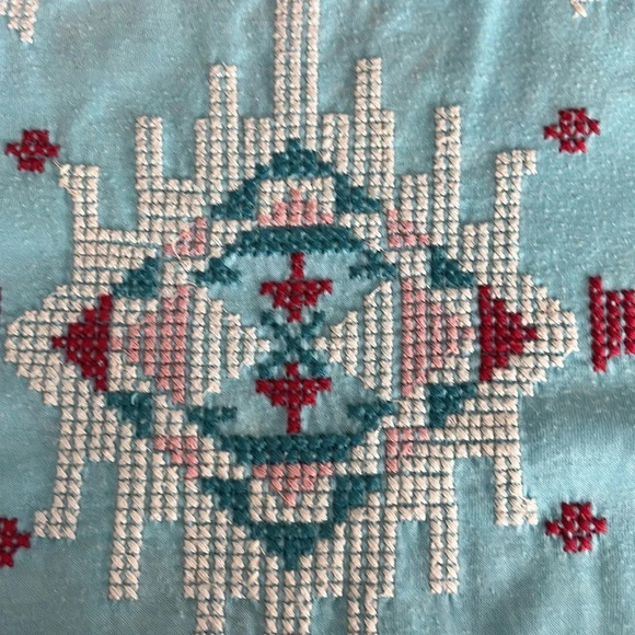 Johnny Was Cross Stitched Tunic Length Tank Top Raw Hem in Blue - Size Small - Picture 6 of 11